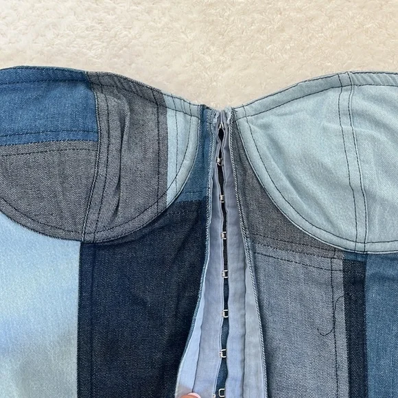 Valeria Corset Top in Denim Patchwork - Picture 4 of 4